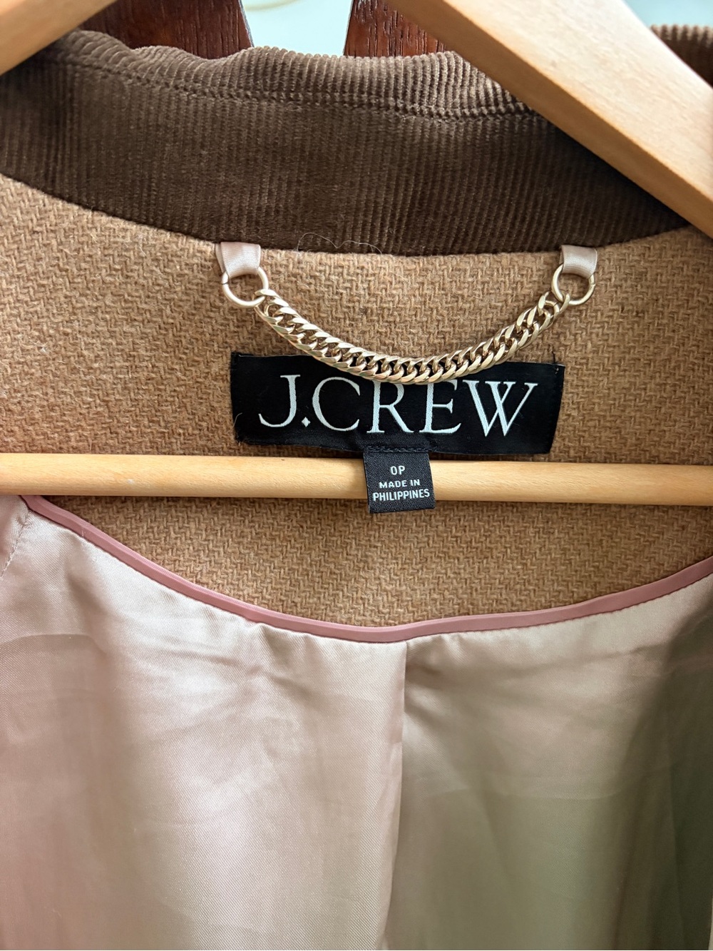 J.Crew Camel Wool Blend Hooded Trench Coat with Dark Brown Collar - Picture 3 of 5
